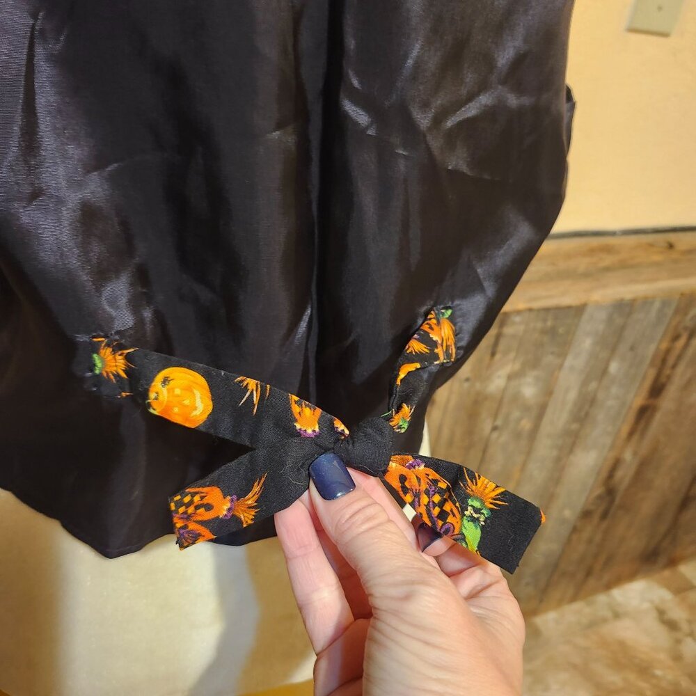 Vintage 90s Women's Medium Halloween Vest Black Pumpkin Scarecrow Print Fall - Picture 5 of 7